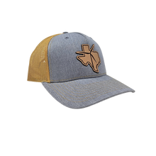 Texas Wind Leather Patch Cap (Heather Grey/Amber Gold)