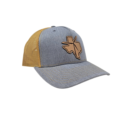 Texas Wind Leather Patch Cap (Heather Grey/Amber Gold)