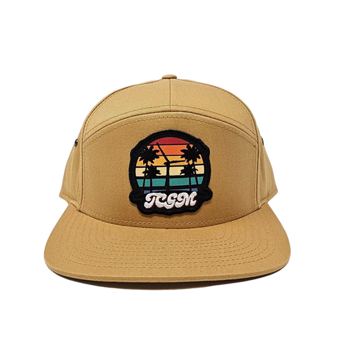 Beach Vibes 7 Panel Twill Camper Style Leather Strap Back (Biscuit)