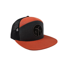 Leather Wind Patch 7 Panel Cap (Charcoal/Burnt Orange/Black)